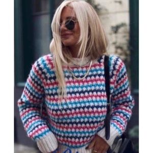 NWT ZARA Blogger Favorite Striped Knit Multicolored Sweater Size Large